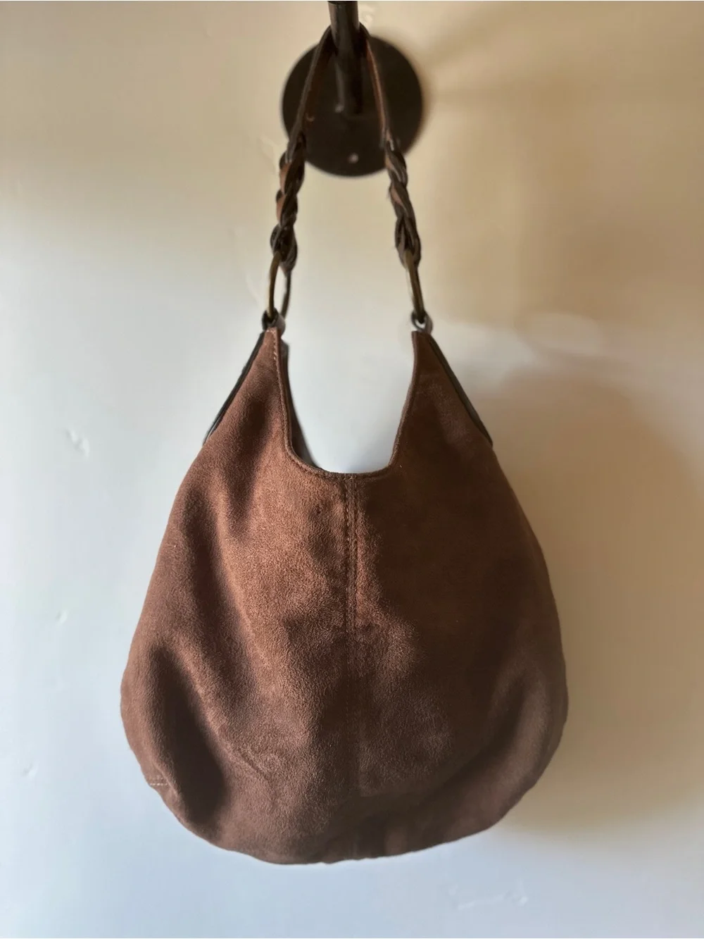 Axcess Brown Suede Braided-Handle Hobo
